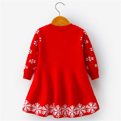 Girls Christmas Dress Full Sleeve Snowflake Print Reindeer Christmas Costume 3-8 Years