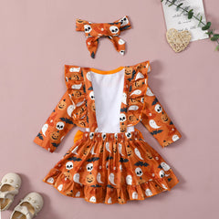 0-18M Baby Girl Halloween Printed Long Sleeve 2 Pcs Sets