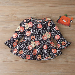 Kid Girl Fashion Autumn Happy Halloween Outfits 2 Pcs Set 1-6 Years