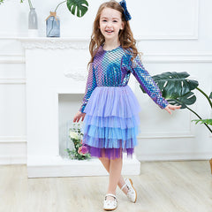 Girls Elegant Tutu Dress Long Sleeve Princess Vestidos Party Dresses 2-8 Years