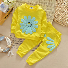 Girl Fashion Sun Flower Pattern Long Sleeve 2 Pcs Set For 2-5 Years