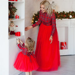 Family Matching Spring Mommy and Me Hot Bow Patchwork Tulle Dress