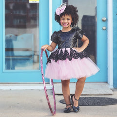 Kid Girls Lace Tutu Formal Pageant Bridesmaid Tulle Dress 1-5Y