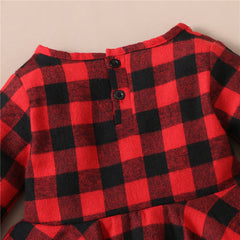 Girls Red Plaid Outfit Flouncing Hem Bell-Bottomed Valentine Set 2 Pcs