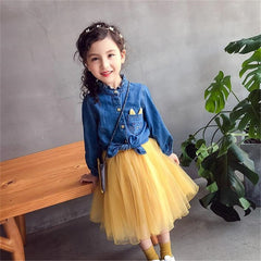 Girls Dress Denim Embroidered Tops+Tutu Skirt 2 Pcs 2-7Years