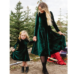 Autumn Mom Daughter Dress Solid Long Sleeve Family Matching Outfits