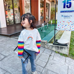 Girl T-shirt Casual Colorful Striped Long Sleeve Tops 1-6 Years