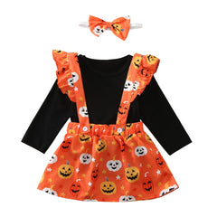 0-24M Baby Girl Sets Autumn Pumpkin Halloween Cartoon 3 Pcs Sets