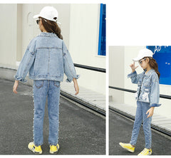 Girl Casual Korean Style Autumn Jeans Denim Suit Outfits 2 Pcs 4-14 Years