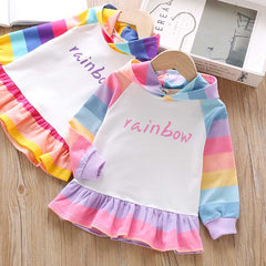 Girls Rainbow Striped Party Patchwork Shirts  2-6 Years