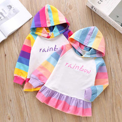 Girls Rainbow Striped Party Patchwork Shirts  2-6 Years