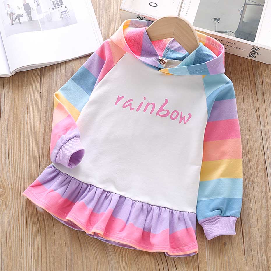 Girls Rainbow Striped Party Patchwork Shirts  2-6 Years
