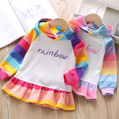 Girls Rainbow Striped Party Patchwork Shirts  2-6 Years