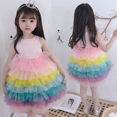 Kids Girls Summer Rainbow Formal Birthday Girl Spliced Party Dress