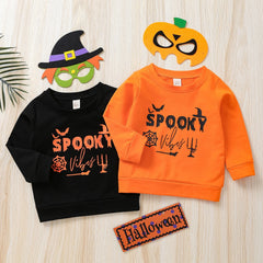 6M-5T Kids Baby Boy Halloween Casual Letters Print Round Neck Sweatshirt