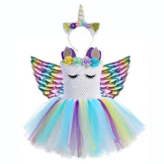 Kid Girl Princess Christmas Unicorn Frock Flower Tutu Dress