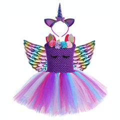 Kid Girl Princess Christmas Unicorn Frock Flower Tutu Dress