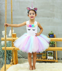 Kid Girl Princess Christmas Unicorn Frock Flower Tutu Dress