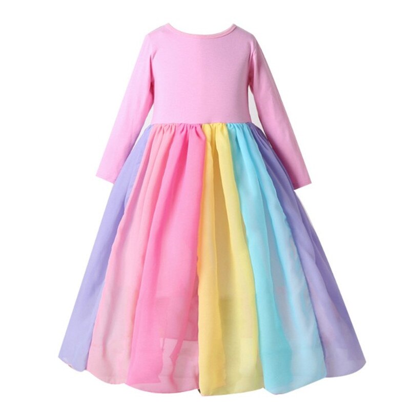Girls Dress New Long Sleeve Striped Mesh Gauze Party Dress