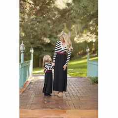 Family Matching Mother Daughter Dresses Striped Child Outfits Look