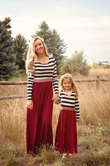 Family Matching Mother Daughter Dresses Striped Child Outfits Look