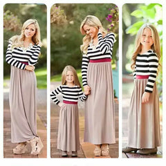 Family Matching Mother Daughter Dresses Striped Child Outfits Look