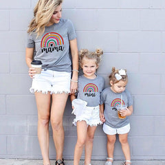 Family Matching Mother and Daughter Short Sleeve Letter Printed T-shirt Casual Tops