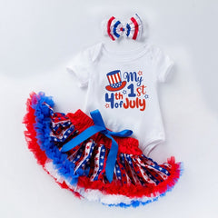 Baby Girl Fourth Of July Independence Day Lace Tutu Summer Sets