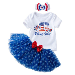 Baby Girl Fourth Of July Independence Day Lace Tutu Summer Sets