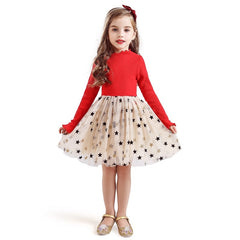 Girls Dresses Holiday Casual Knitted Mesh Tutu Dresses 2-8 Years
