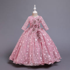 Girls Party Wedding Lace Embroidery Princess Formal Dresses 3-12 Years