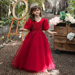 Kid Girl Princess Mesh Puffy Wedding Floral Dress