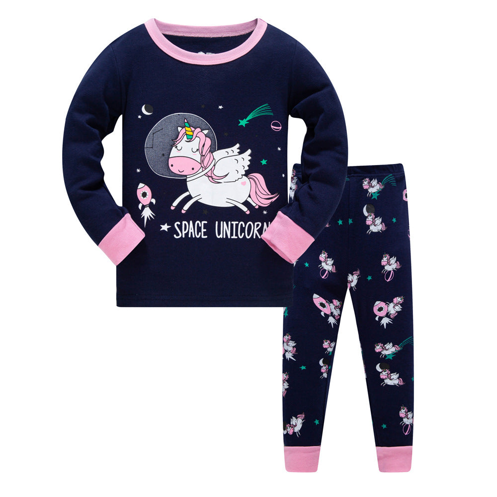 Kid Girl Pajamas Air-conditioned Long Sleeve Thread Cotton Suits