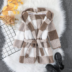 Baby Girl Long-sleeved Plaid Hooded Winter Thickened Warm Coat