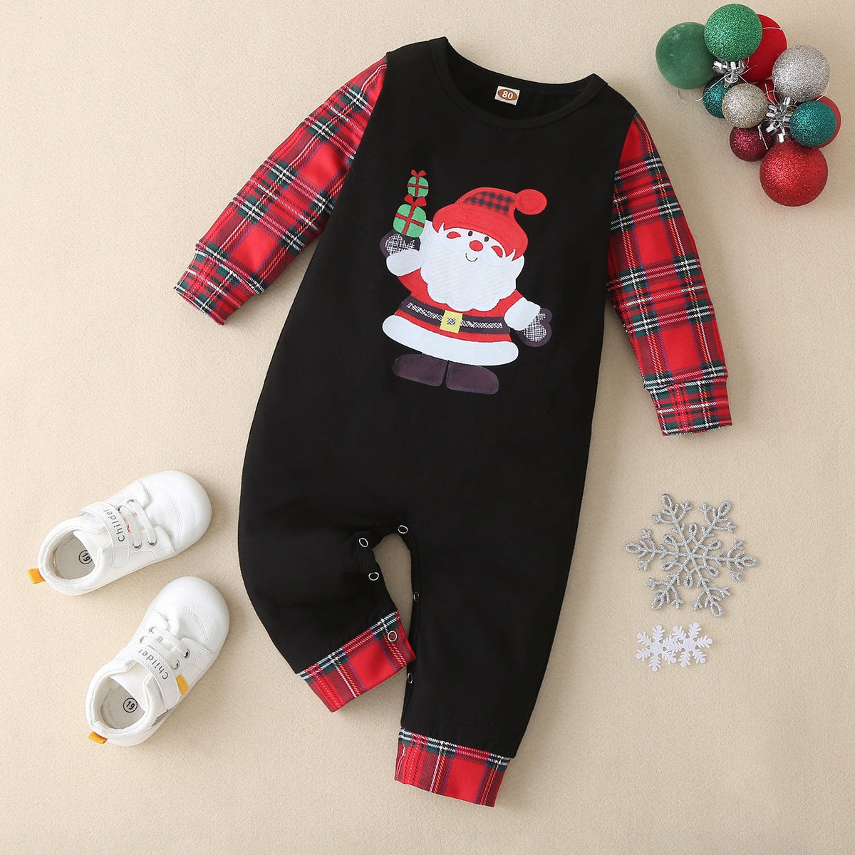 Baby Autumn Black Christmas Santa Claus One-piece Romper