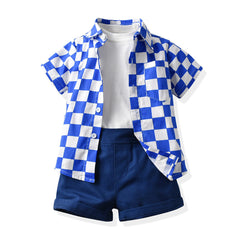 Kid Baby Suit Plaid Short Sleeve Cotton Cardigan 3 Pcs Sets