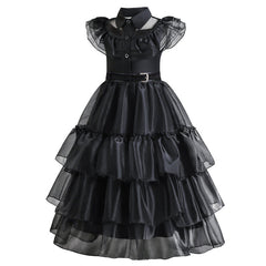 Girl Dress Skirt Black Flying Sleeve Waist Cinched Princess Dress Kids Girls Princess Cosplay Costume
