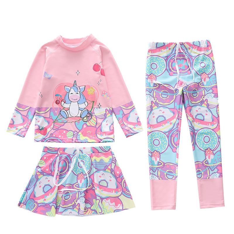 Kid Girl Split Sun Protection Long Sleeved Swimsuit
