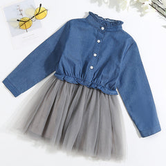Kid Girl Denim Stitching Casual Dresses