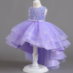 Kid Girl Princess European Flower Fluffy Yarn Trailing Dresses