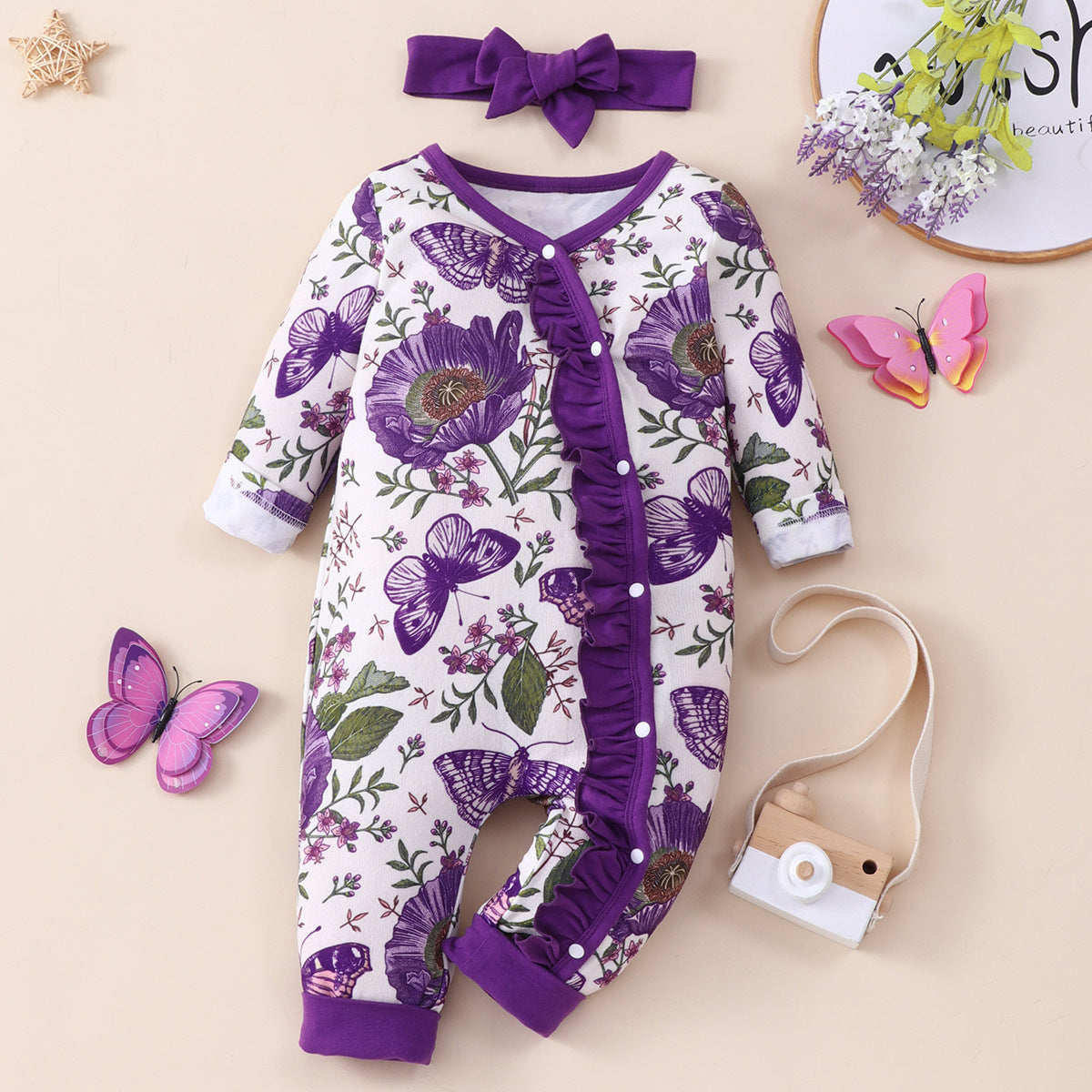 0-18M Baby Girl Onesie Long Sleeved Floral Rompers