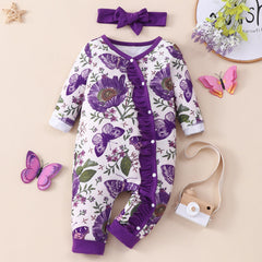 0-18M Baby Girl Onesie Long Sleeved Floral Rompers