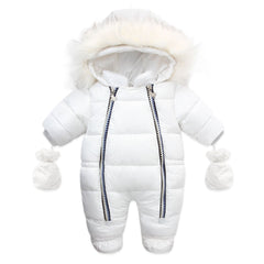 Infant Newborn Baby Winter Warm Hooded Romper Solid Color Overalls Jumpsuit