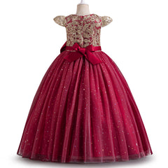 Flower Girl Dress Girls Lace Birthday Party Gown Sequins Big Bow Princess Dress