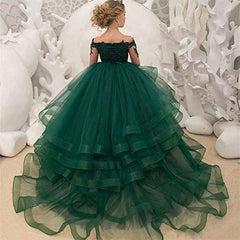 2-10T Kid Gir Wedding Long Sleeve Lace Show Birthday Fluffy Princess Dresses
