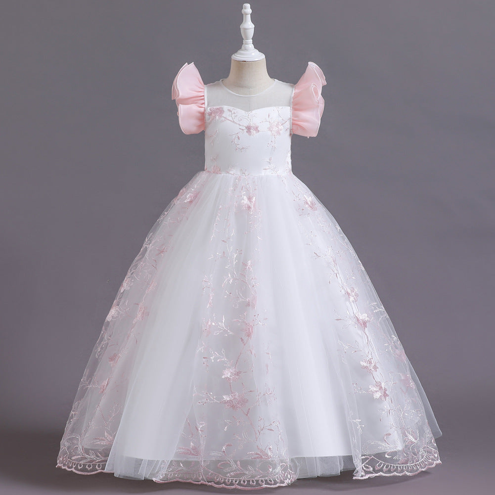 Kid Girl Embroidered Princess Lace Trendy Host Show Dresses