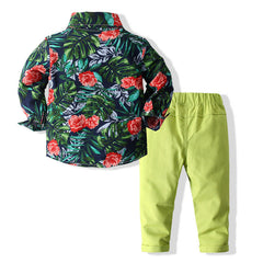 Kid Baby Boy Set Printed Long Sleeve Green 2 Pcs Suits