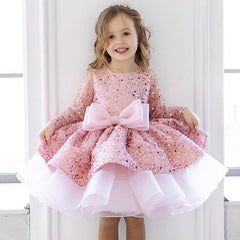 Kid Baby Girls Sequined Bow Cake Princess Dresses