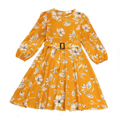 Kid Girl Princess Long Sleeve Flower Print Dresses