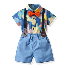 Baby Boy Printed Short-sleeved Suspenders 2 Pcs Sets